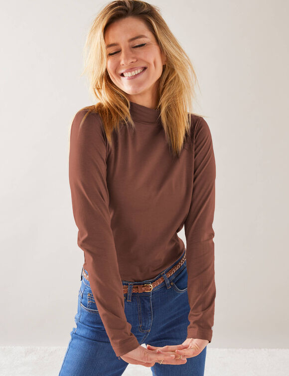 T-shirt col montant manches longues (chocolat) T-shirt col montant manches longues (chocolat)